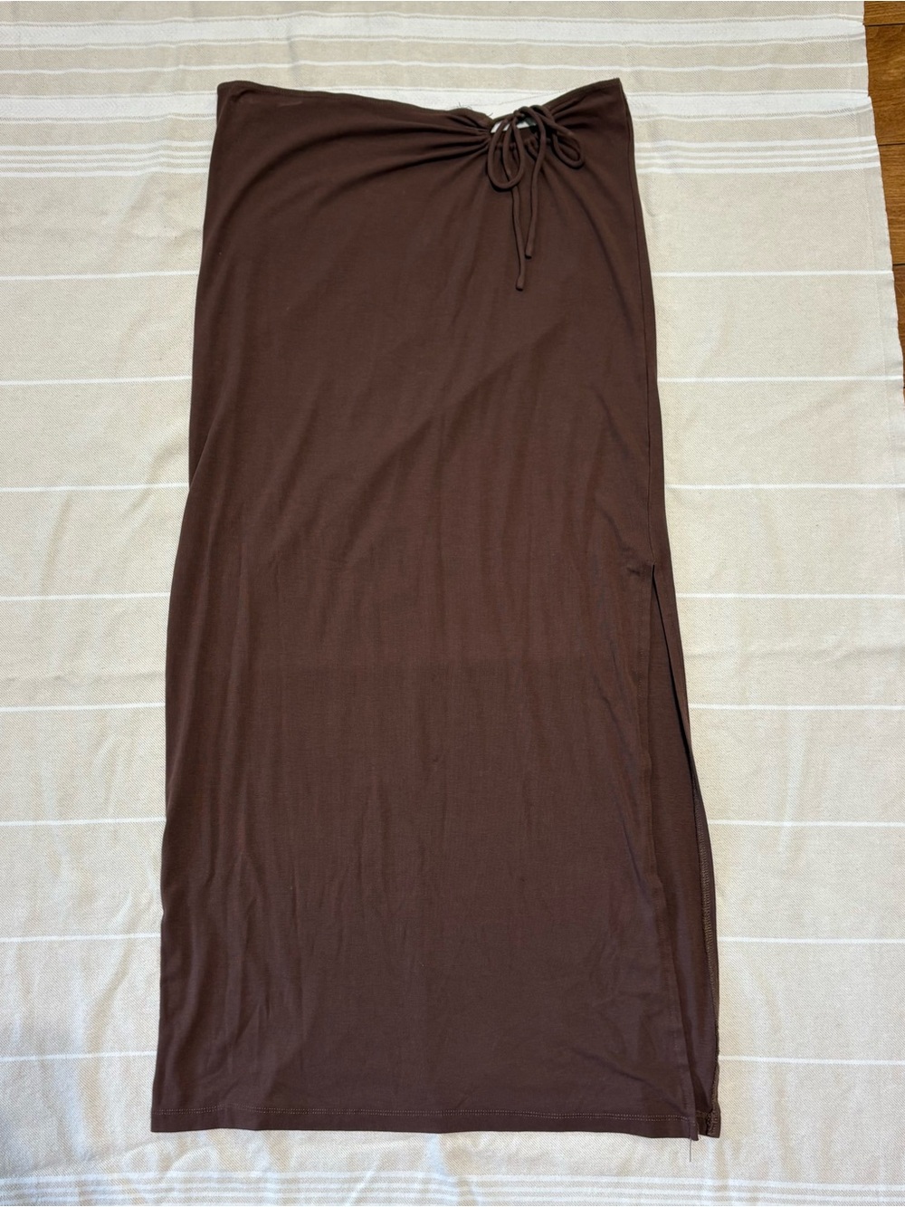 Princess Polly Chocolate Brown Midi Skirt with Side Slit and Drawstring